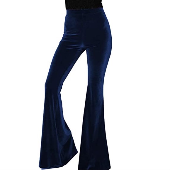 Midnight blue velvet bell bottoms pants flared NWT